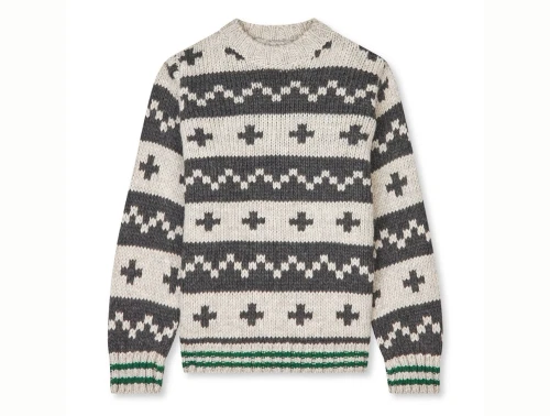 Crash sweater i nature melange med gråt mønster forfra