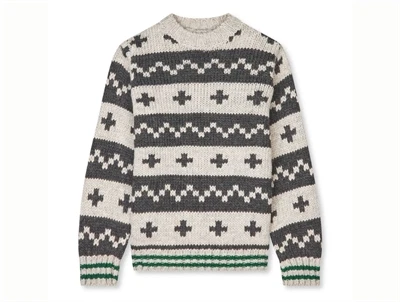 Crash sweater i nature melange med gråt mønster forfra