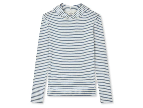 Mads Nørgaard Tally bluse hvid og blåstribet forside med hætte