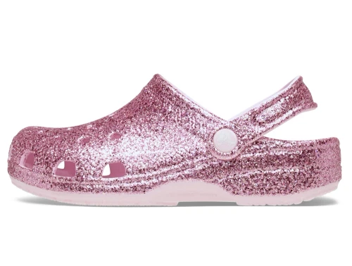 Crocs Classic clog pink med chunky glitter og hælrem