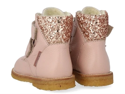 Angulus TEX-vinterstøvle i rose læder med glitter og velcro