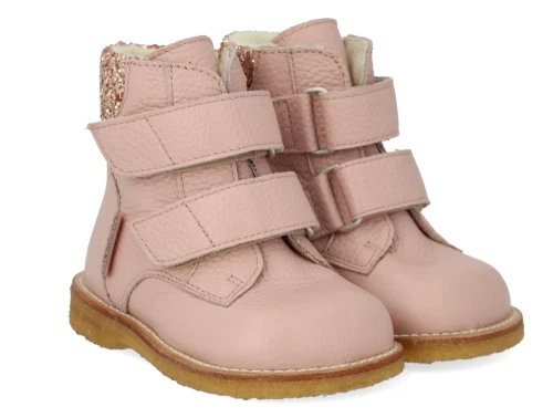 Angulus TEX-vinterstøvle i rose læder med glitter og velcro