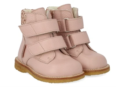 Angulus TEX-vinterstøvle i rose læder med glitter og velcro