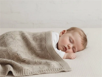 Mushie honeycomb beige strikket babytæppe