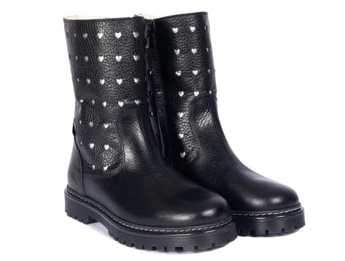 Angulus TEX støvle black med sølvhjerter set i par