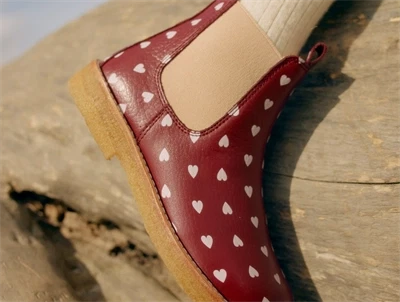 Angulus Chelsea støvle berry med hvide hjerter og rågummisål