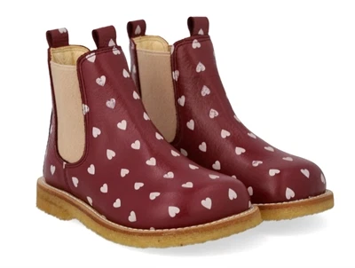 Angulus Chelsea støvle berry med hvide hjerter og rågummisål