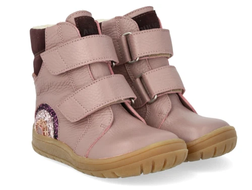 Angulus TEX vinterstøvle i rosa læder med glitterregnbue forfra