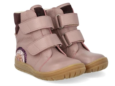 Angulus TEX vinterstøvle i rosa læder med glitterregnbue forfra