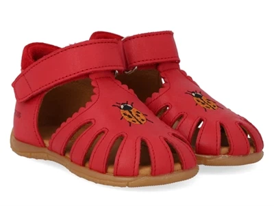 Angulus begyndersandal rød med mariehønebroderi og velcro