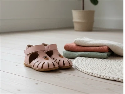 Angulus begyndersandal rosebud med mariehønebroderi og velcro