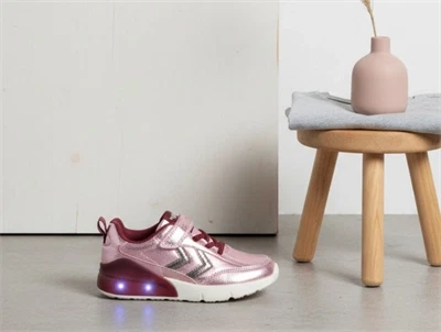 Hummel Daylight Glitter JR sneaker rosa med glimmer og blinklys i sålen