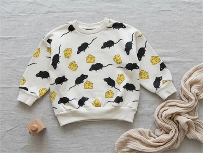 Mini Rodini sweatshirt lysegrå med mus og oste