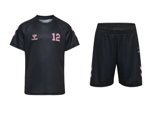 Hummel sportssæt i sort med rosa detaljer set forfra