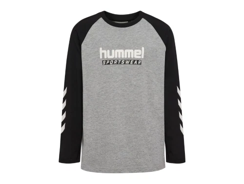 Hummel langaermet bluse i graa med sportswear logo foran