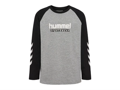 Hummel langaermet bluse i graa med sportswear logo foran