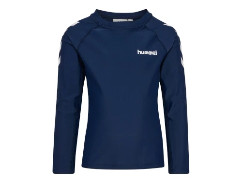 Hummel UV swim t-shirt i moerkeblaa med lange aermer set forfra