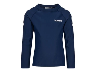 Hummel UV swim t-shirt i moerkeblaa med lange aermer set forfra