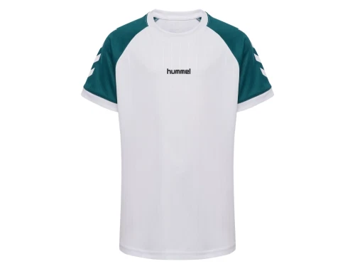 Hummel t-shirt i hvid med stribedetaljer set forfra