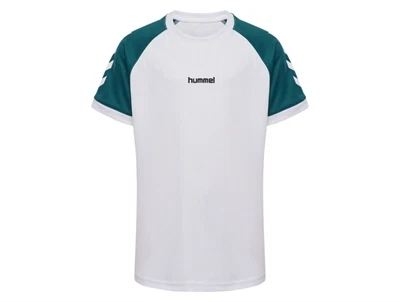 Hummel t-shirt i hvid med stribedetaljer set forfra