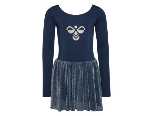 Hummel gymnastikdragt i mørkeblå med glitterprint set forfra