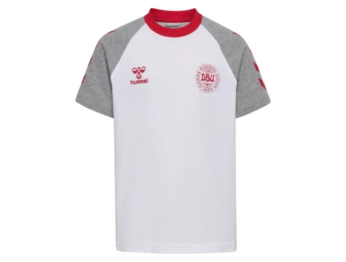 hummel t shirt hvid med dbu logo og graa ærmer