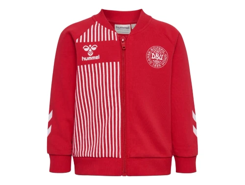 hummel sweatcardigan roed med DBU striber og lynlaas