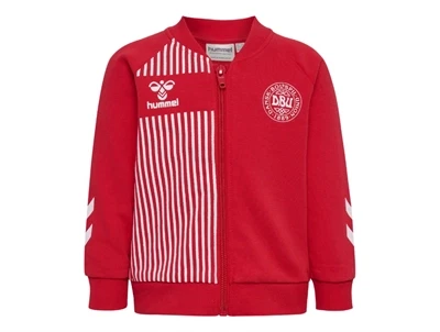 hummel sweatcardigan roed med DBU striber og lynlaas