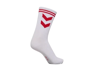 hummel dbu strømper i hvid med rødt logo og striber
