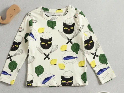 Mini Rodini multi chef cat print bluse