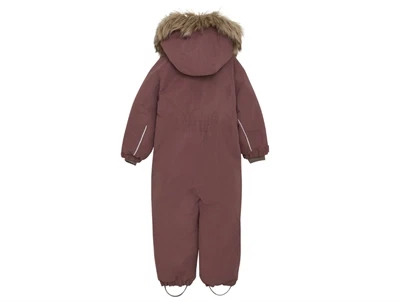 En Fant flyverdragt i rose taupe med aftagelig pelskant set bagfra