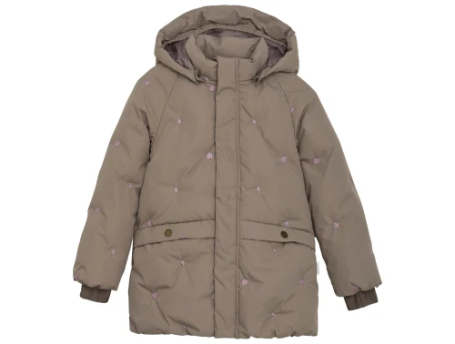 En Fant vinterjakke fungi med broderede blomster set forfra