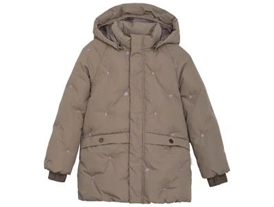 En Fant vinterjakke fungi med broderede blomster set forfra