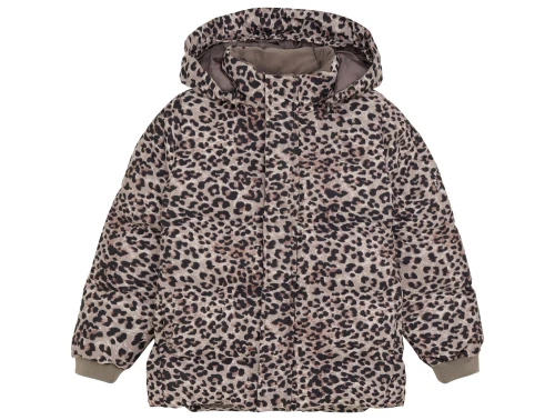 En Fant quiltet vinterjakke pine bark med leopardprint set forfra