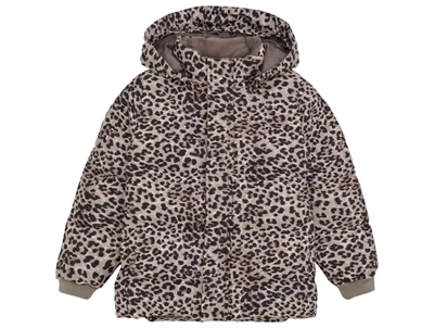 En Fant quiltet vinterjakke pine bark med leopardprint set forfra