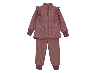 En Fant termosæt i rose taupe med glimmer og flæser forfra