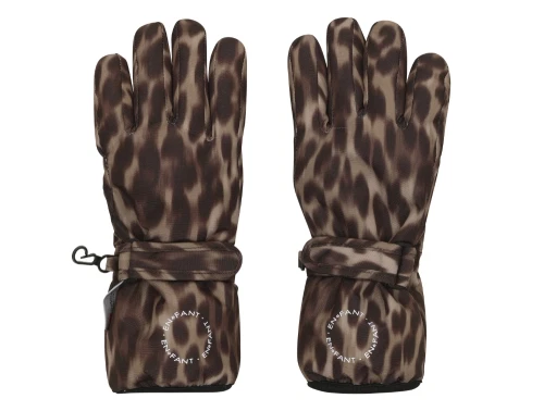 En Fant handsker i brun nuance med leopardprint set forfra