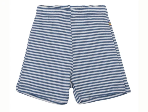Joha shorts i blå og råhvid strib med elastik i taljen i uld og silke