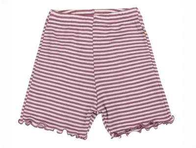 Joha shorts i heather nuance med smalle striber og flæsekant i uld og silke