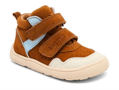 Bisgaard Becky barfodssneaker i brun nuance med lyse kontrastdetaljer og velcro
