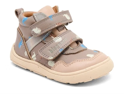 Bisgaard Becky barfodssneaker i taupe nuance med hvalprint og velcro