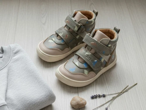 Bisgaard Becky barfodssneaker i taupe nuance med hvalprint og velcro