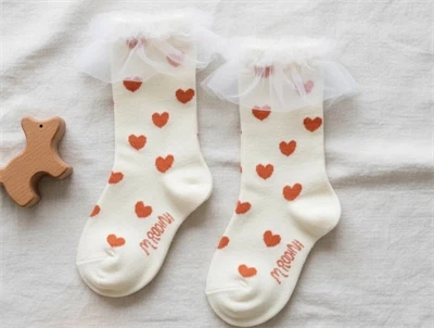 Mini Rodini white heart frill strømper (2-pak)