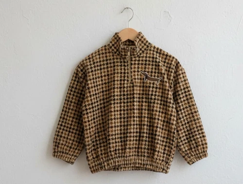 Mini Rodini beige dog houndstooth velour halfzip sweatshirt