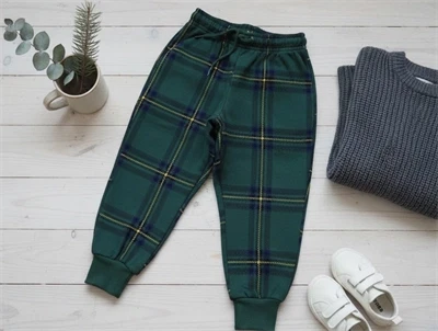 Mini Rodini green check sweatpants