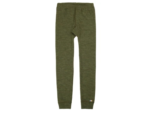 Joha uldleggings i mørk oliven merinould med elastik i taljen  
