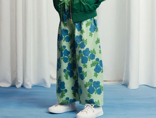 Mini Rodini bukser grøn med blå roser