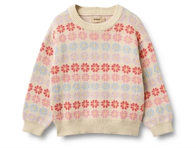 Wheat Harlow striktrøje sandshell flowers i bomuld