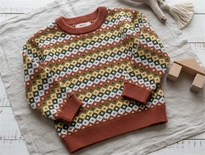 Wheat multi red jacquard pullover strik Elias