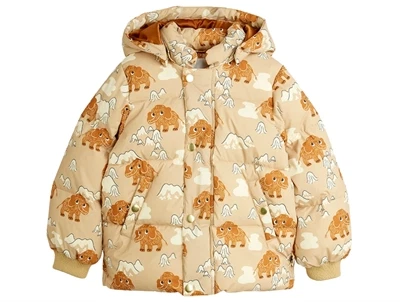 pufferjakke fra Mini Rodini med mammut-print og aftagelig hætte